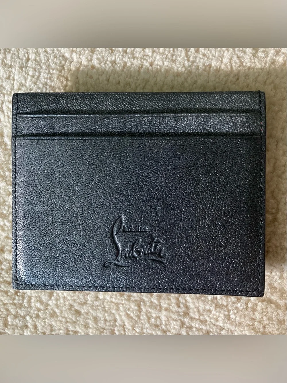 Christian Louboutin Kios Card Case Wallet Black Sheepskin Leather Silver Spikes
